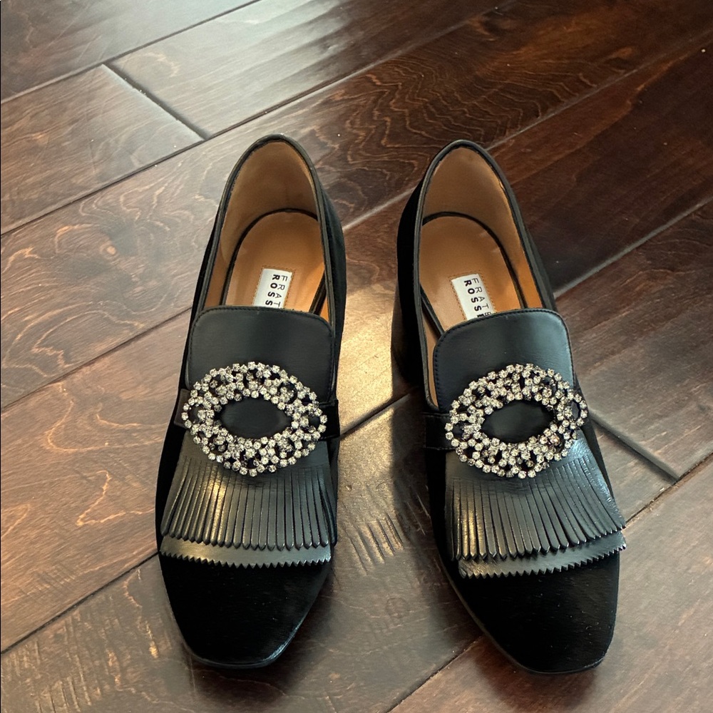 Fratelli Rossetti Black Crystal Oval-Buckle Fringe Loafers